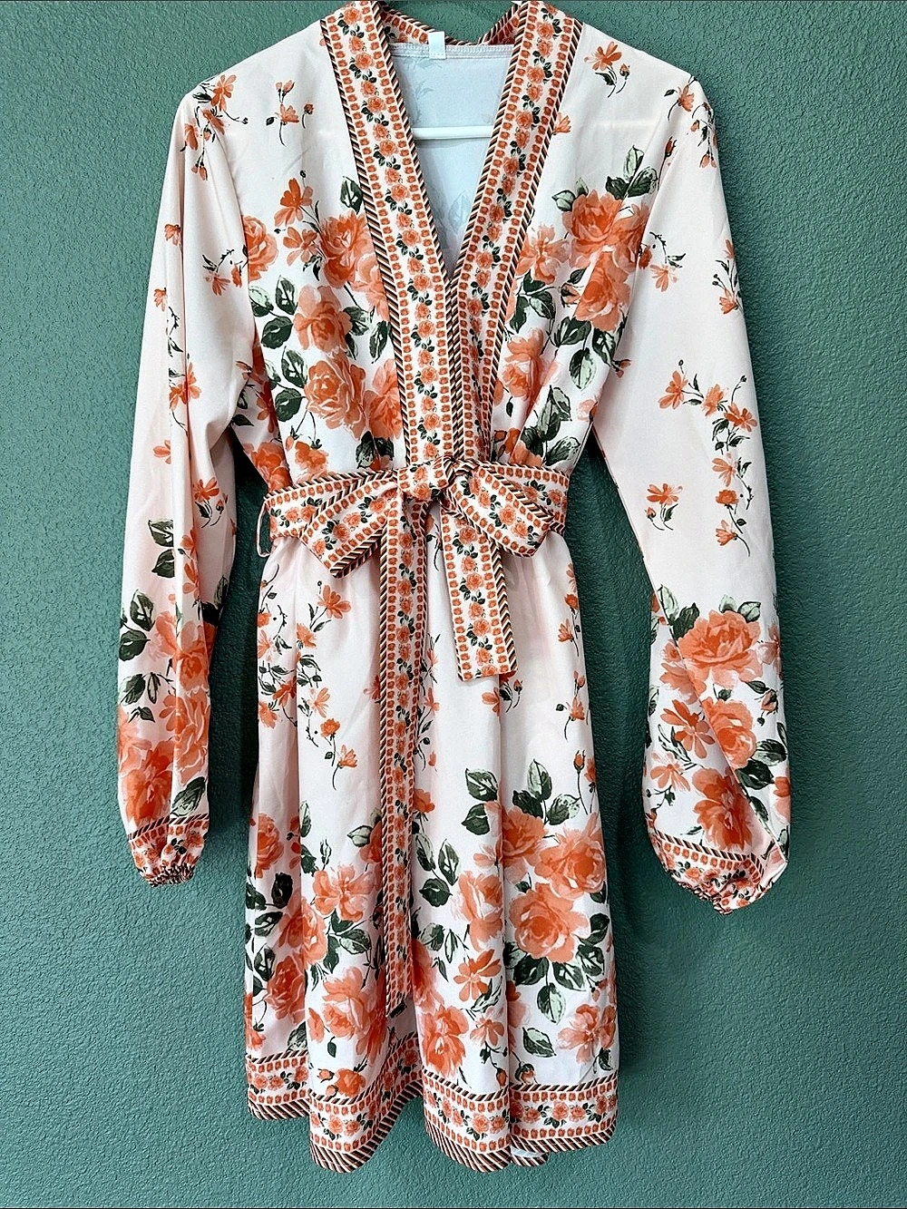 Floral Mini Dress in White & Orange Like New